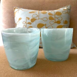 Set of Two Swirled/ marbleized Glass containers,
